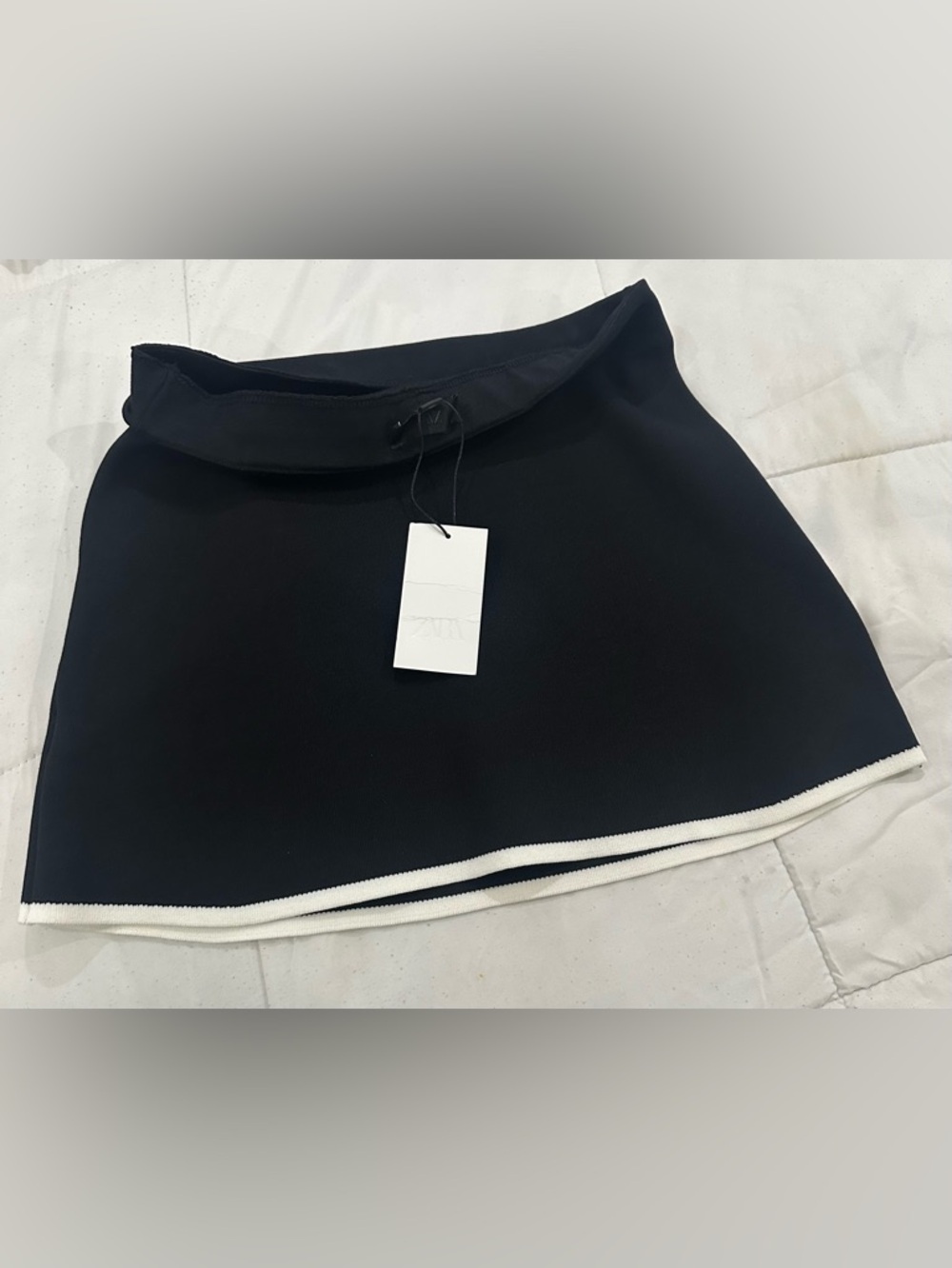 Black knit Mini Skirt with White Trim